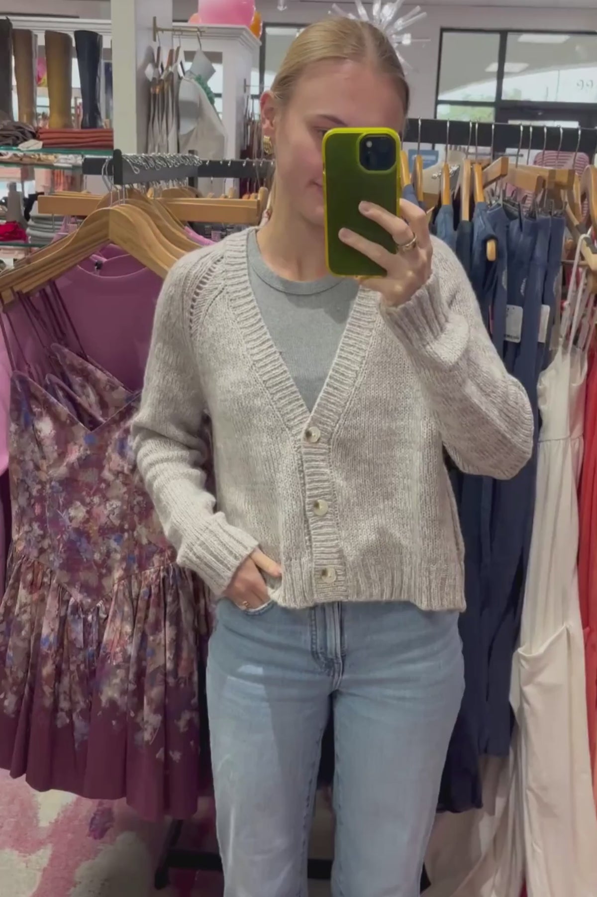 Load video: Wooden Ships Women's Sylvan Oyster/Pure Snow Marled Chunky Cardi