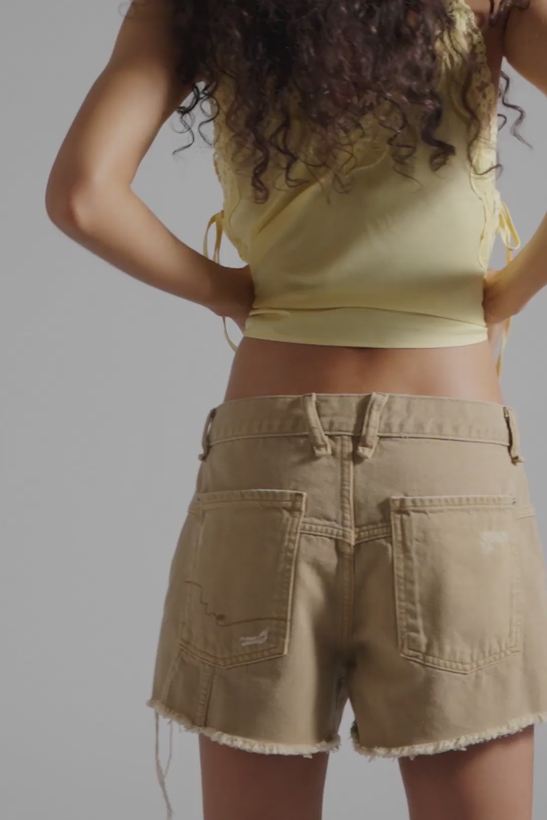 Load video: Free People: Now or Never Denim Short in Oat Latte
