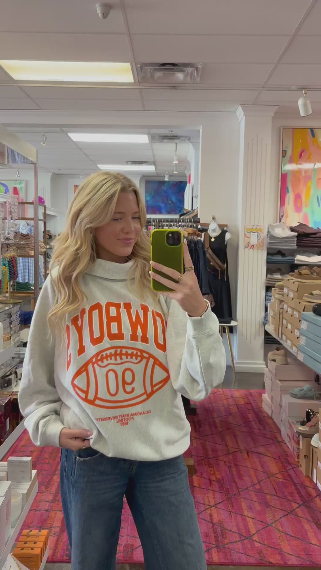 Load video: Livy Lu Women's Osu Cowboys Classic Gray Roll Neck Sweatshirt
