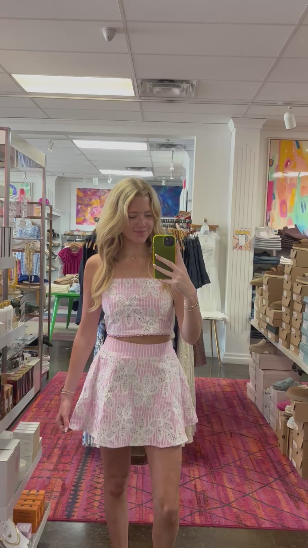 Load video: Baby Pink: Floral Embroidery Fit &amp; Flare Set