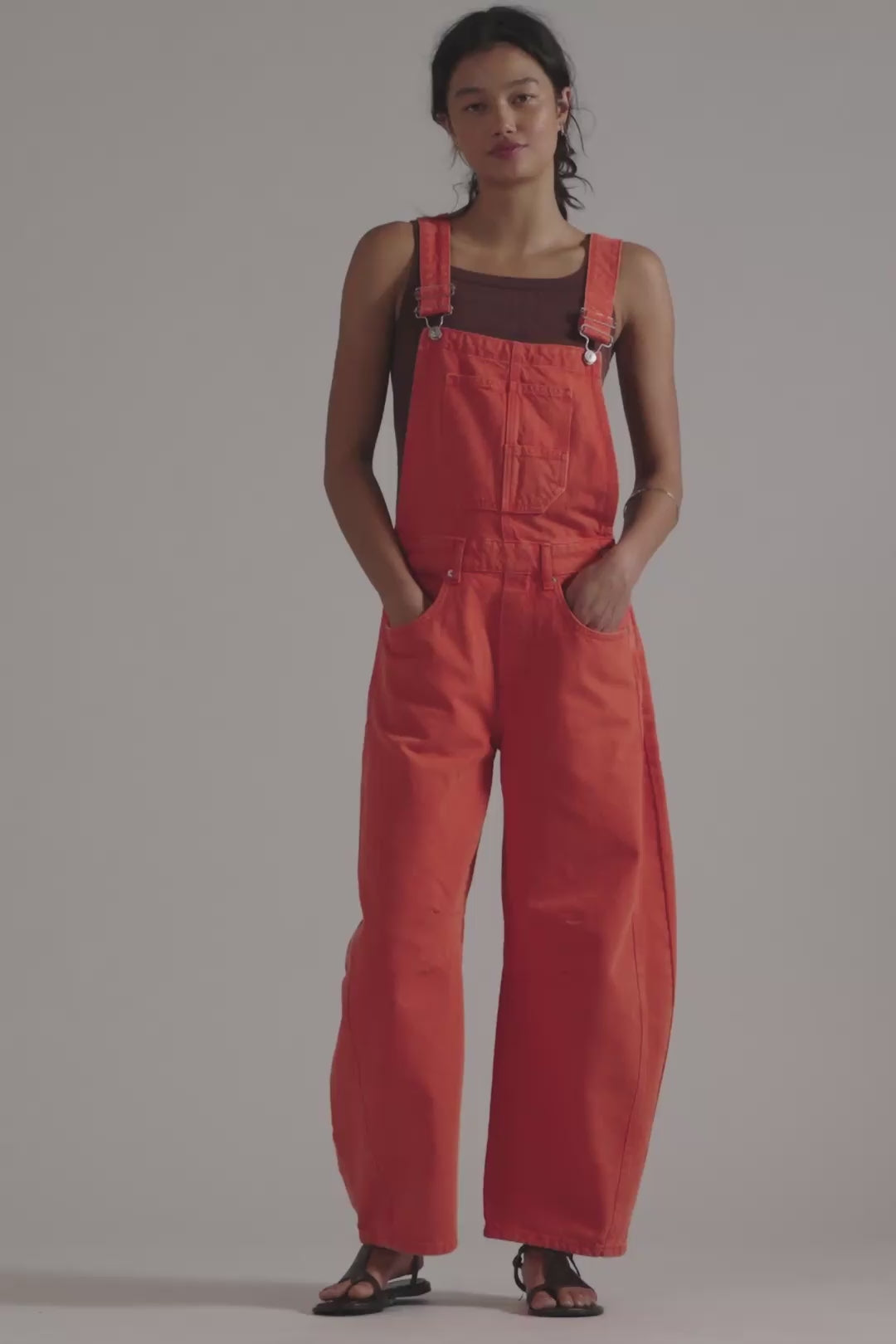 Load video: Free People: Good Luck Barrell Overall in Spicy