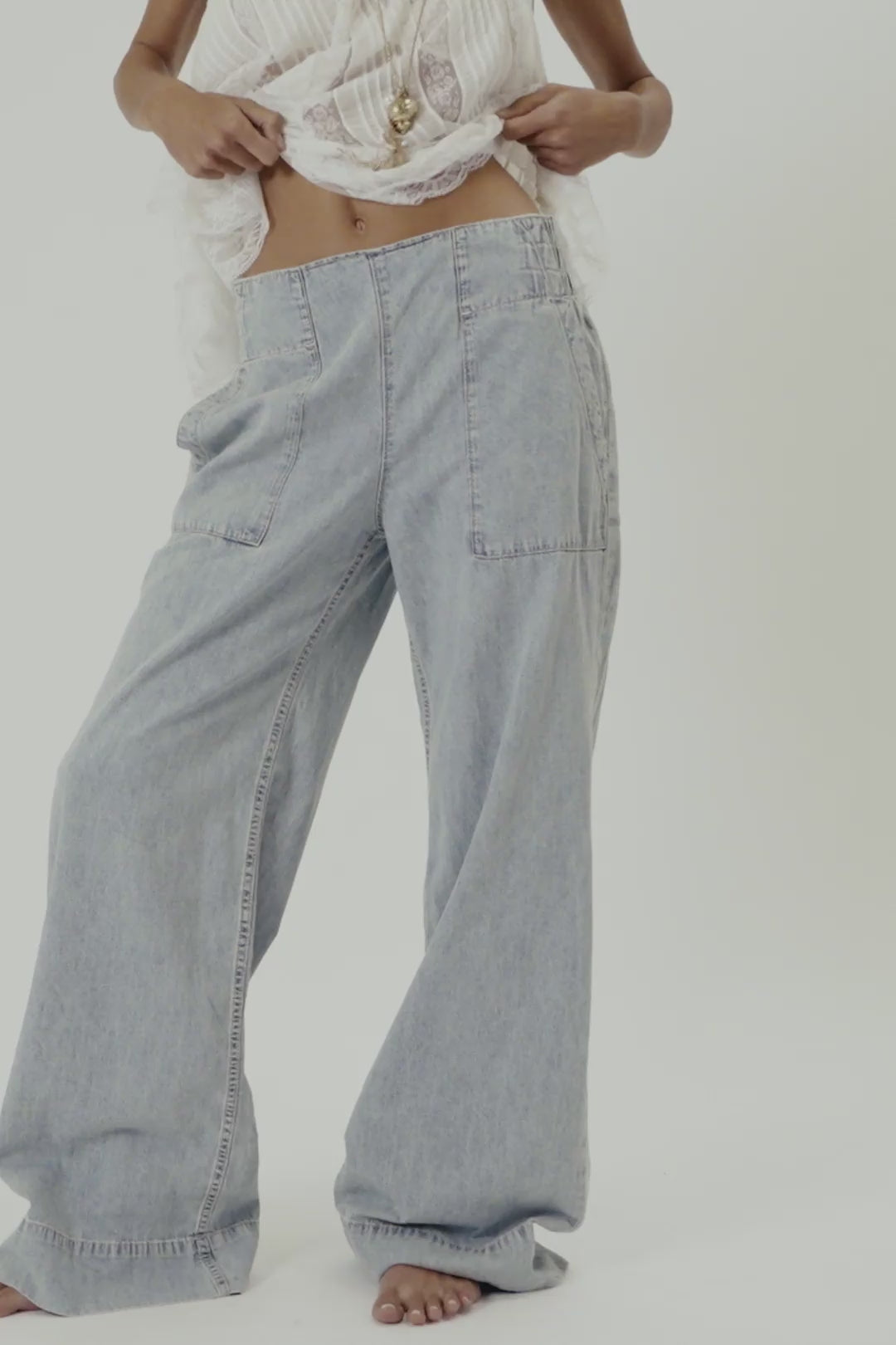Load video: Free People: Breezy Demin Pull On Pant in Dusk