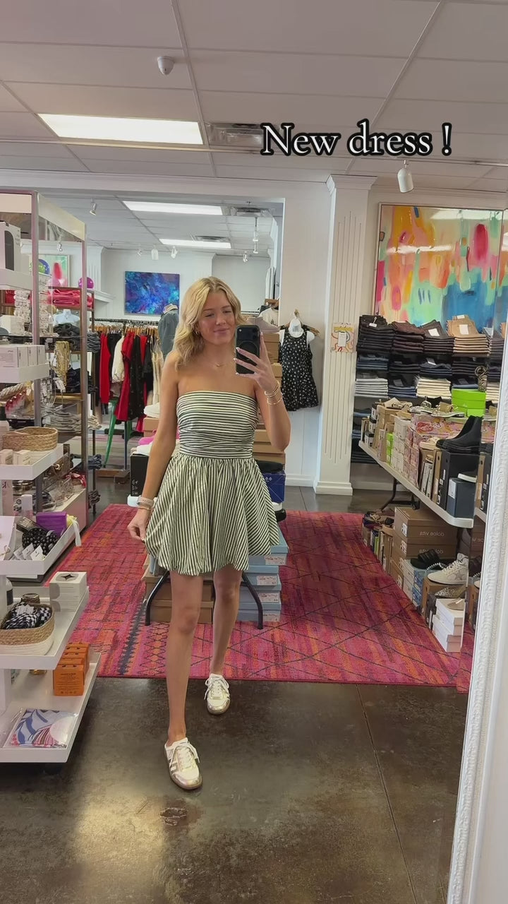 Load video: TCEC: Striped Elasticized Smocked Bodice Dress