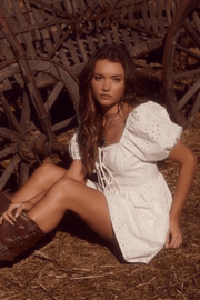 puff sleeve eyelet denim dress in white - J. Cole Shoesle lispuff sleeve eyelet denim dress in white