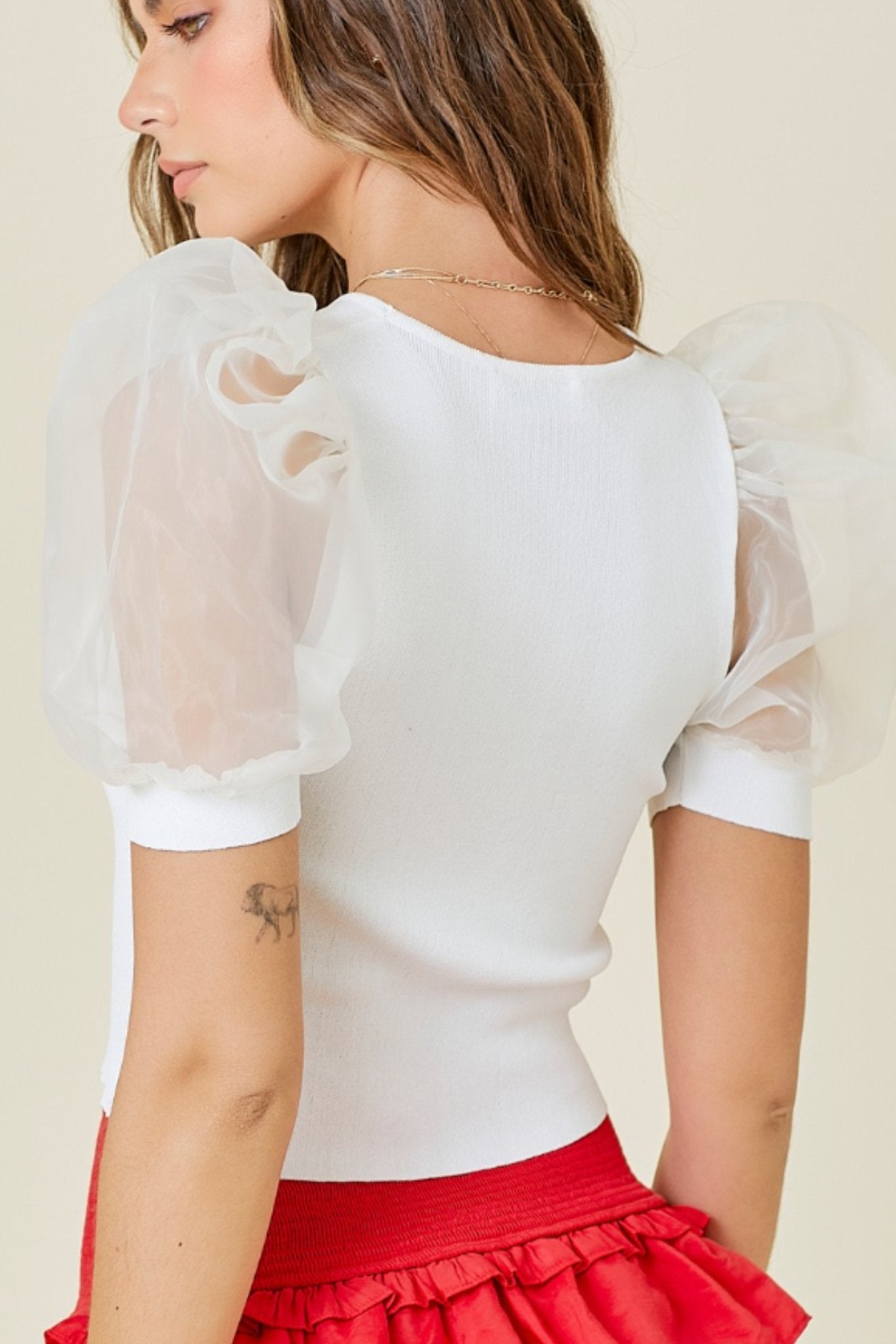 Puff Sleeve top in Ivory - J. Cole Shoesday + MoonPuff Sleeve top in Ivory