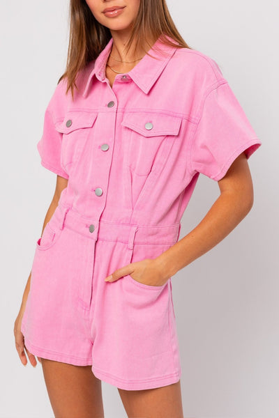 Le Lis: Short sleeve denim romper - J. Cole Shoes