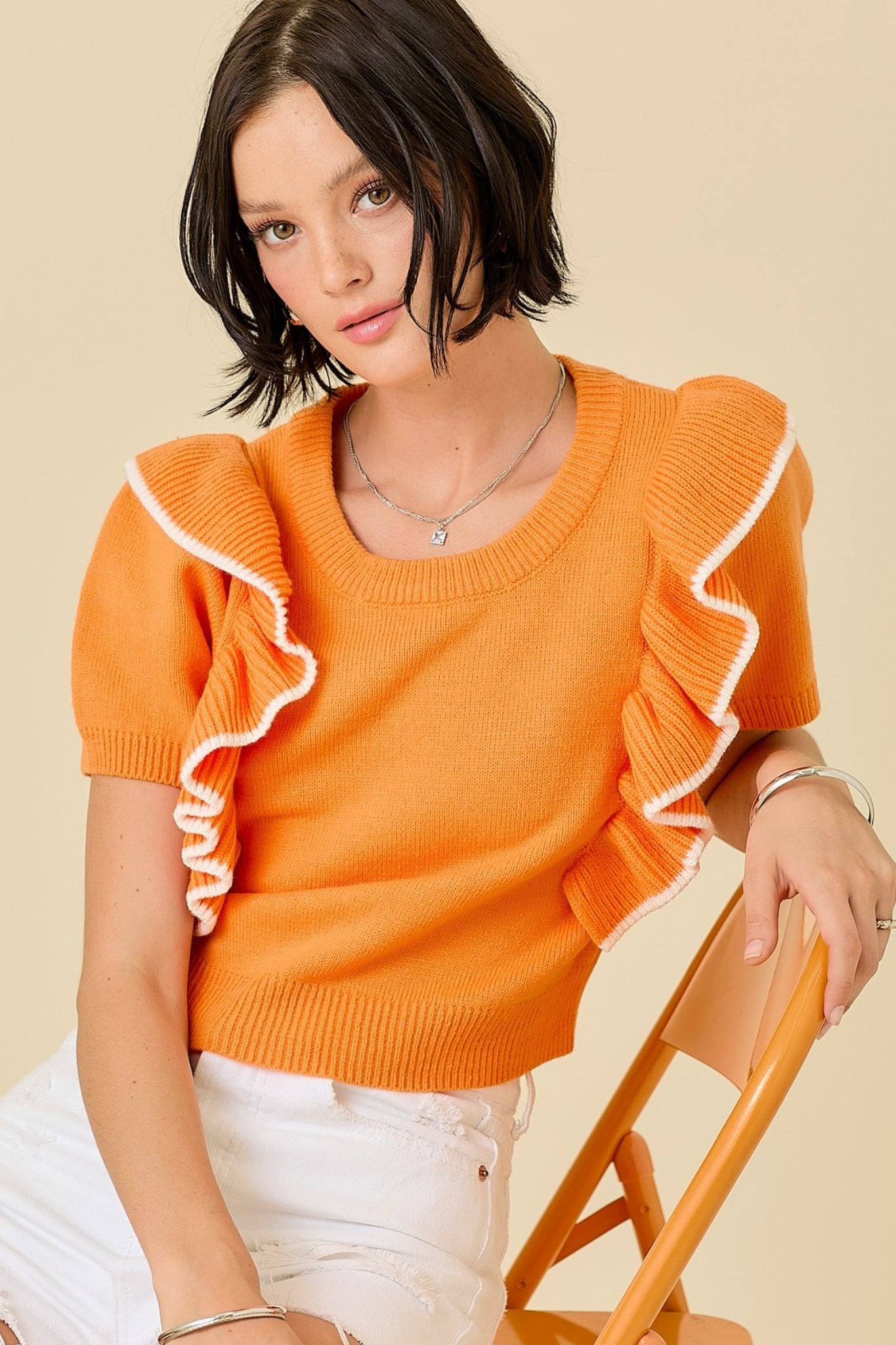 Ruffle Orange Sweater - J. Cole ShoesDAY + MOONRuffle Orange Sweater