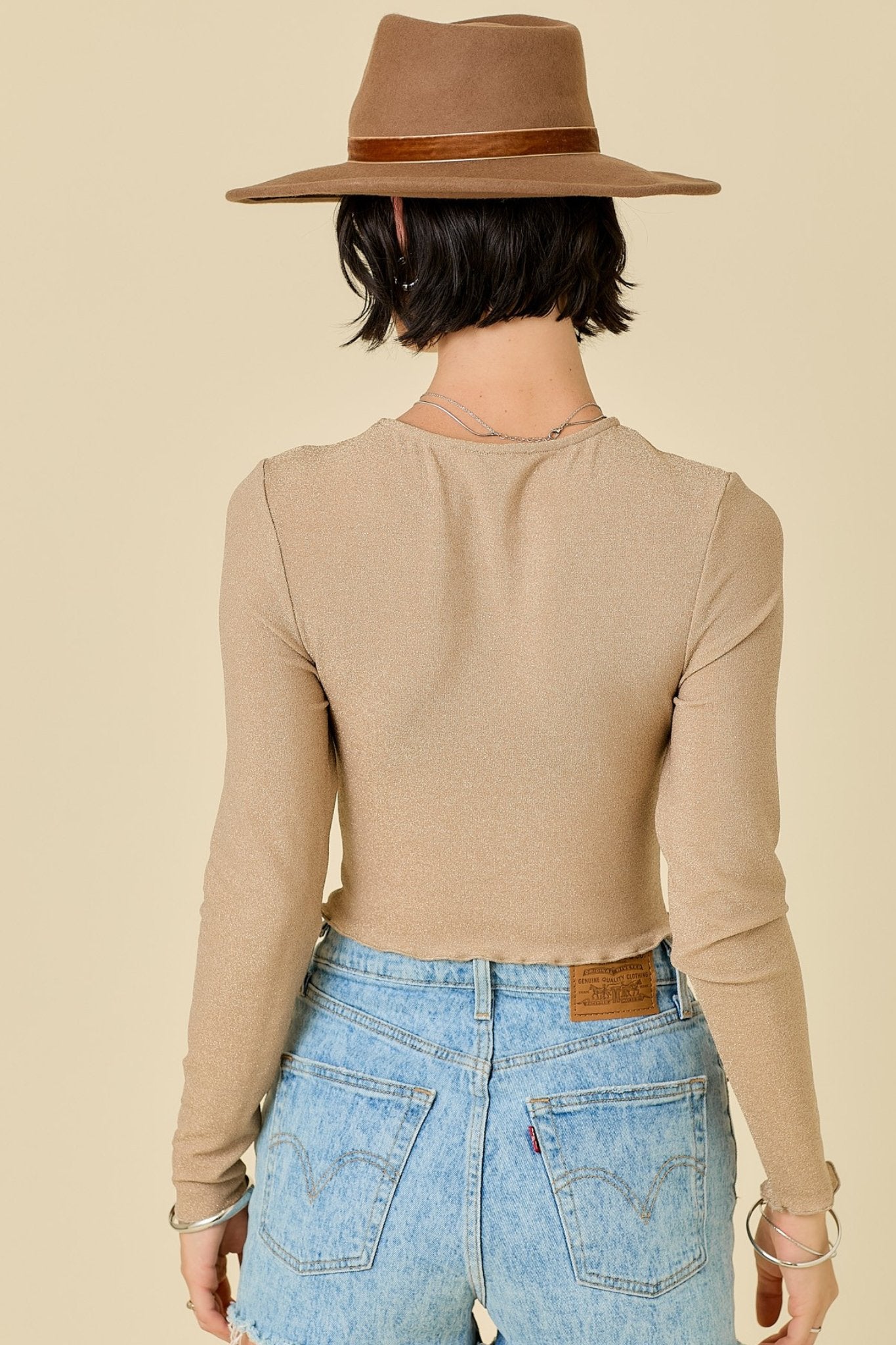 Shiny Long Sleeve Top in Champagne - J. Cole ShoesDAY + MOONShiny Long Sleeve Top in Champagne