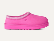 A single bright pink UGG slip-on mule slipper shown in profile against a light off-white background.