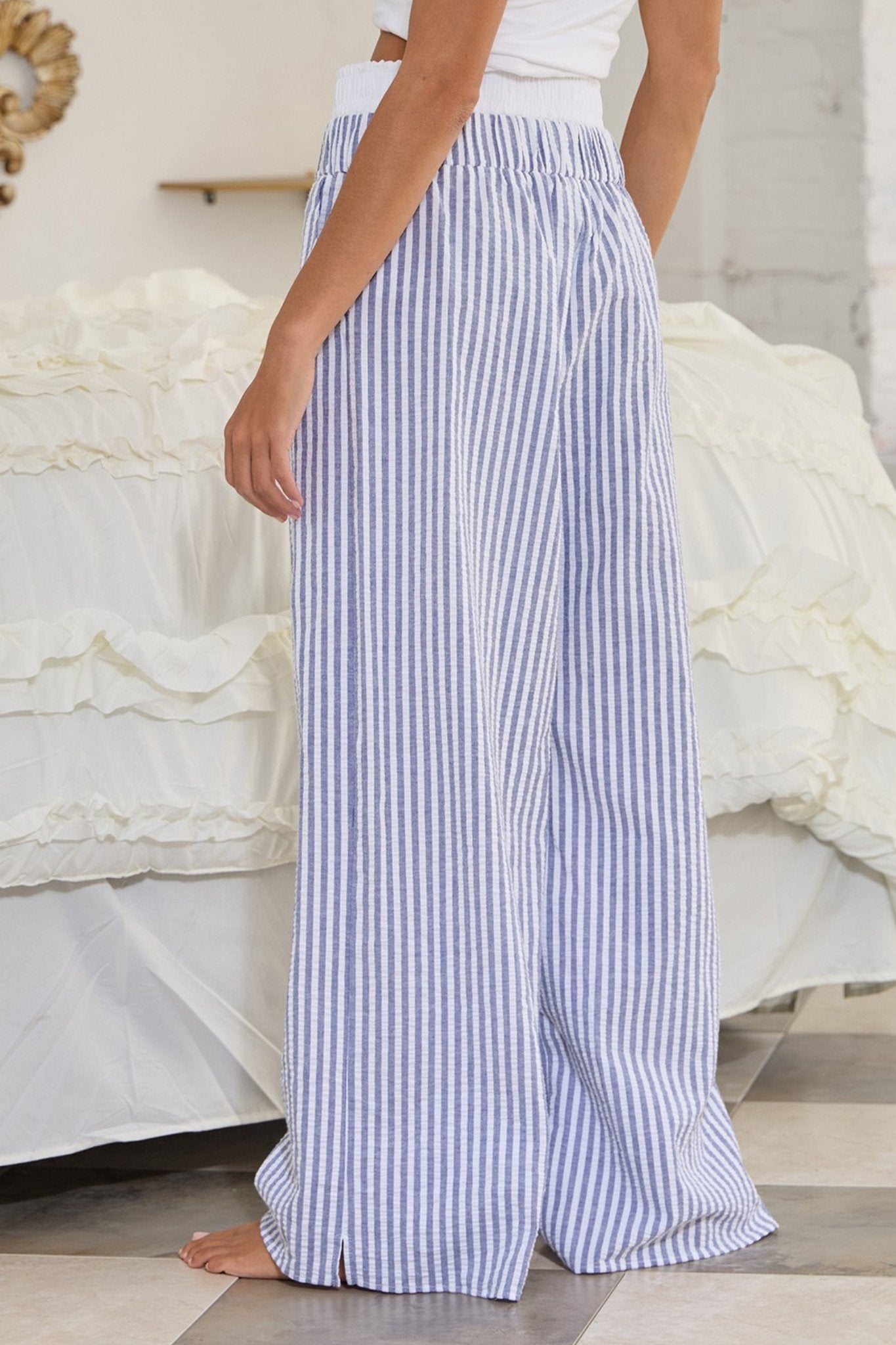 Striped Seersucker Boxer Pants in Navy - J. Cole ShoesBUCKETLISTStriped Seersucker Boxer Pants in Navy