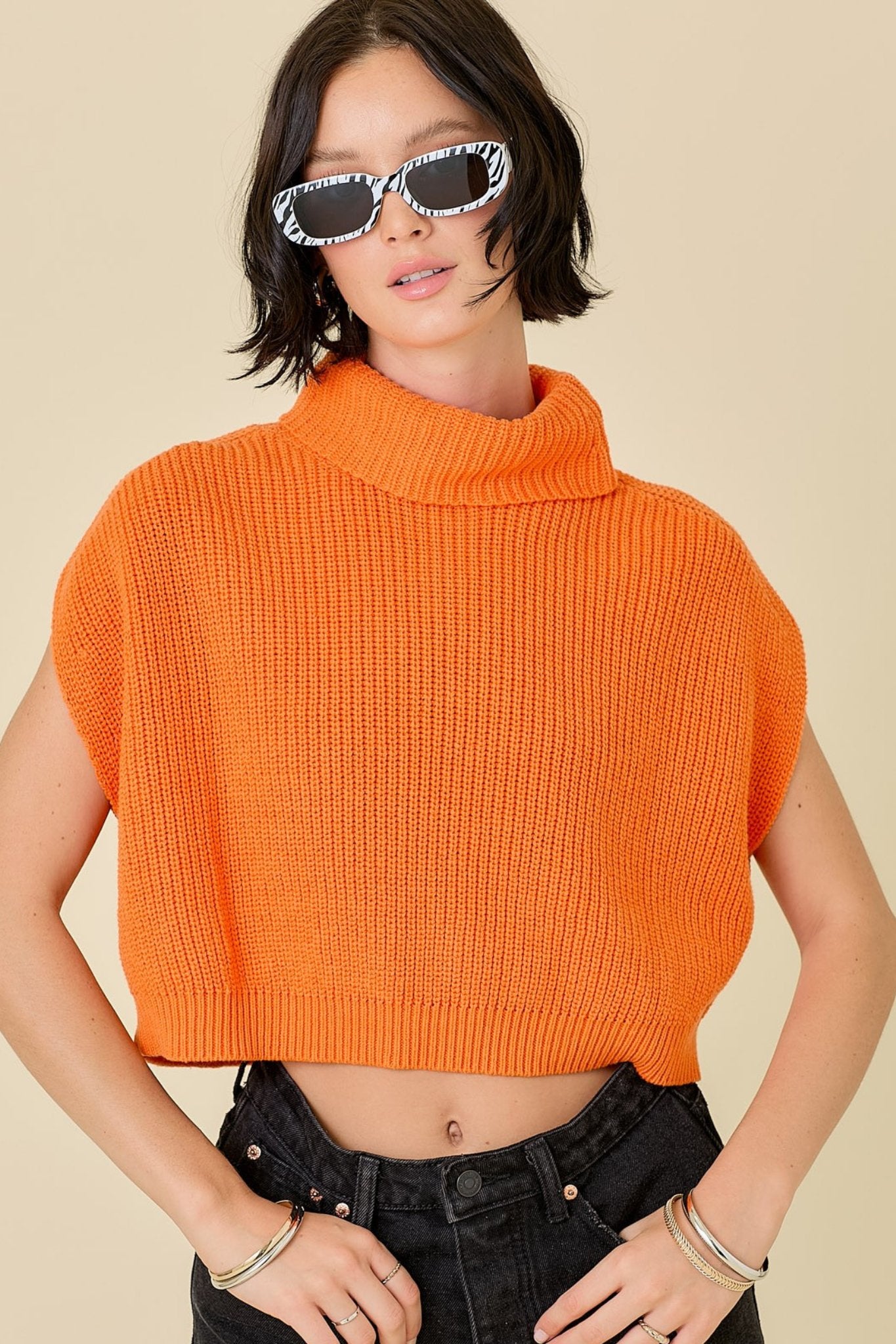 turtle neck sleeveless boxy sweater crop top - J. Cole ShoesDay + Moonturtle neck sleeveless boxy sweater crop top
