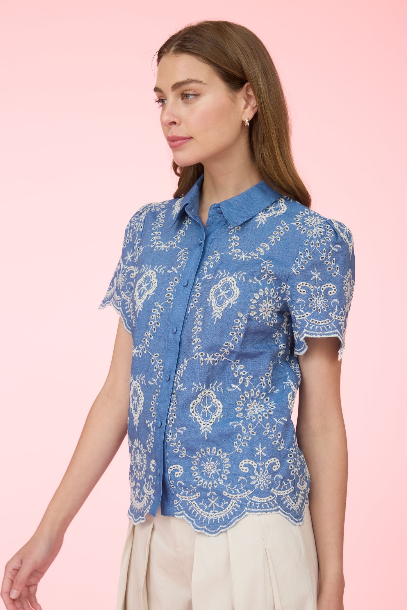 Zoe & Claire Eyelett Short Sleeve Shirt