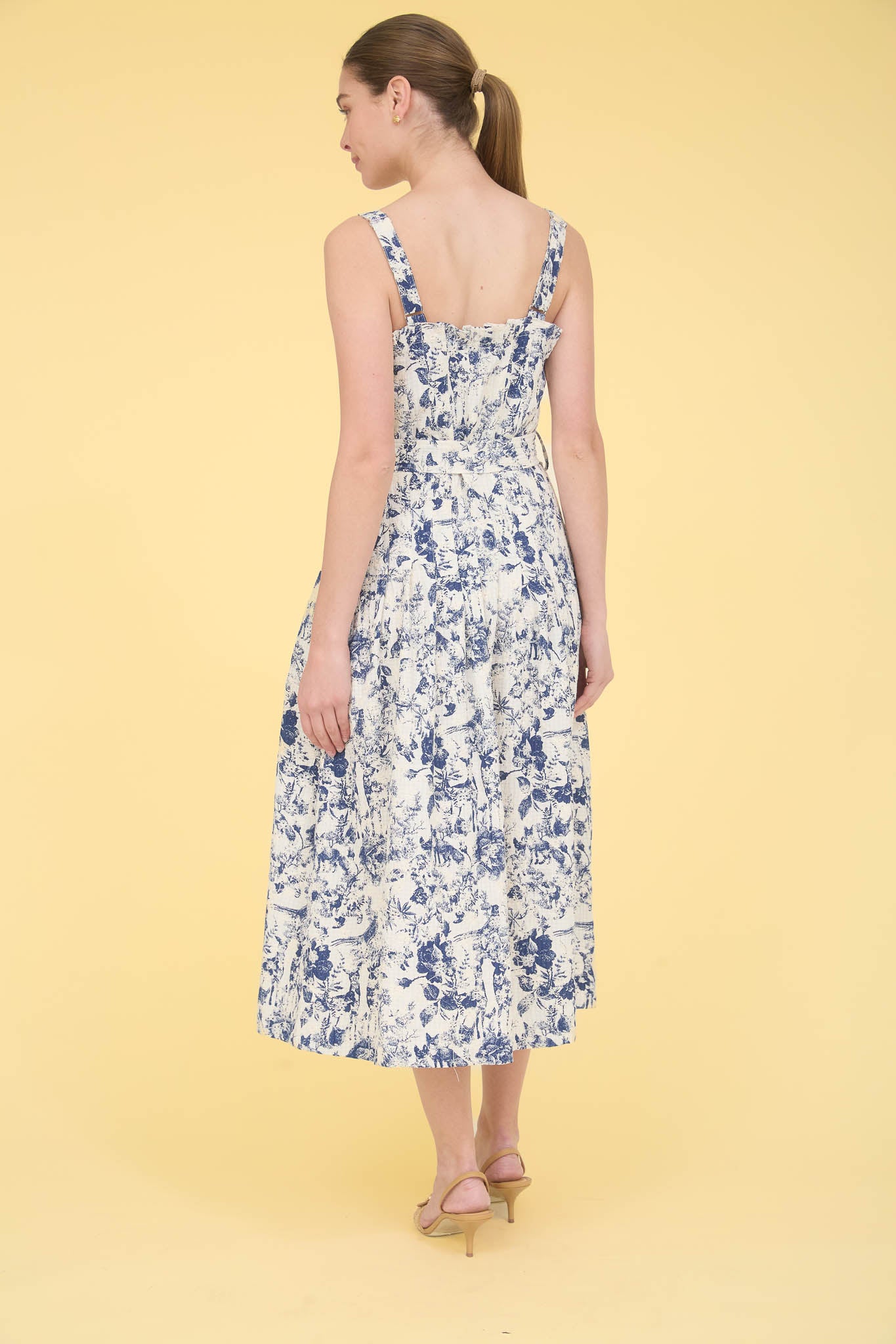 ZOE AND CLAIRE:SLEEVELESS NAVY FORSET PRINTED DRESS