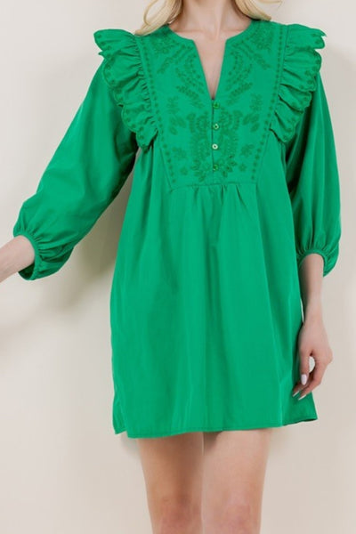 V-Neck Hollow Embroidered Mini Dress in Green - J. Cole ShoesSUNDAYUPV-Neck Hollow Embroidered Mini Dress in Green