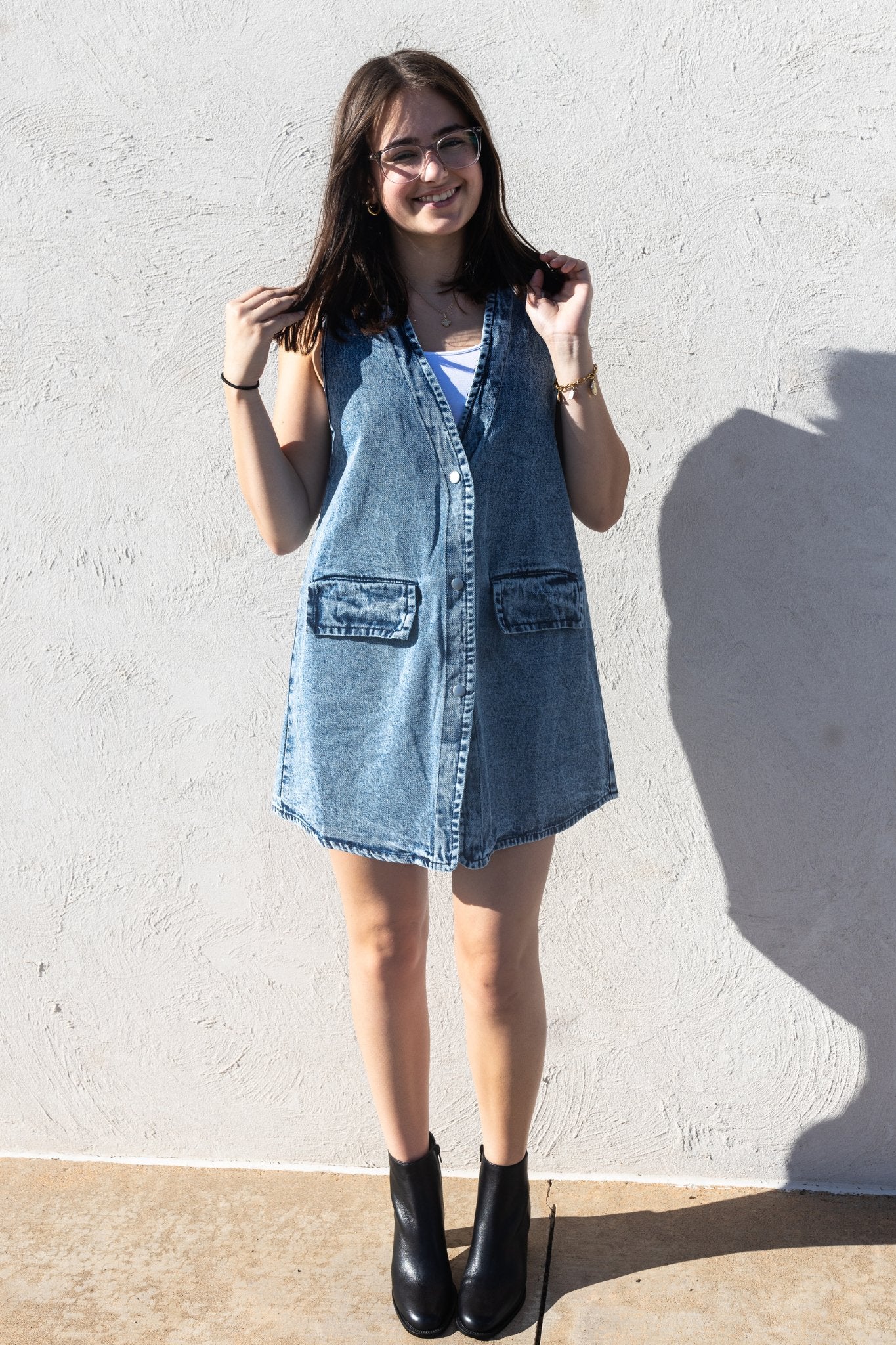 Washed Denim Long Rider Vest - J. Cole ShoesBibiWashed Denim Long Rider Vest