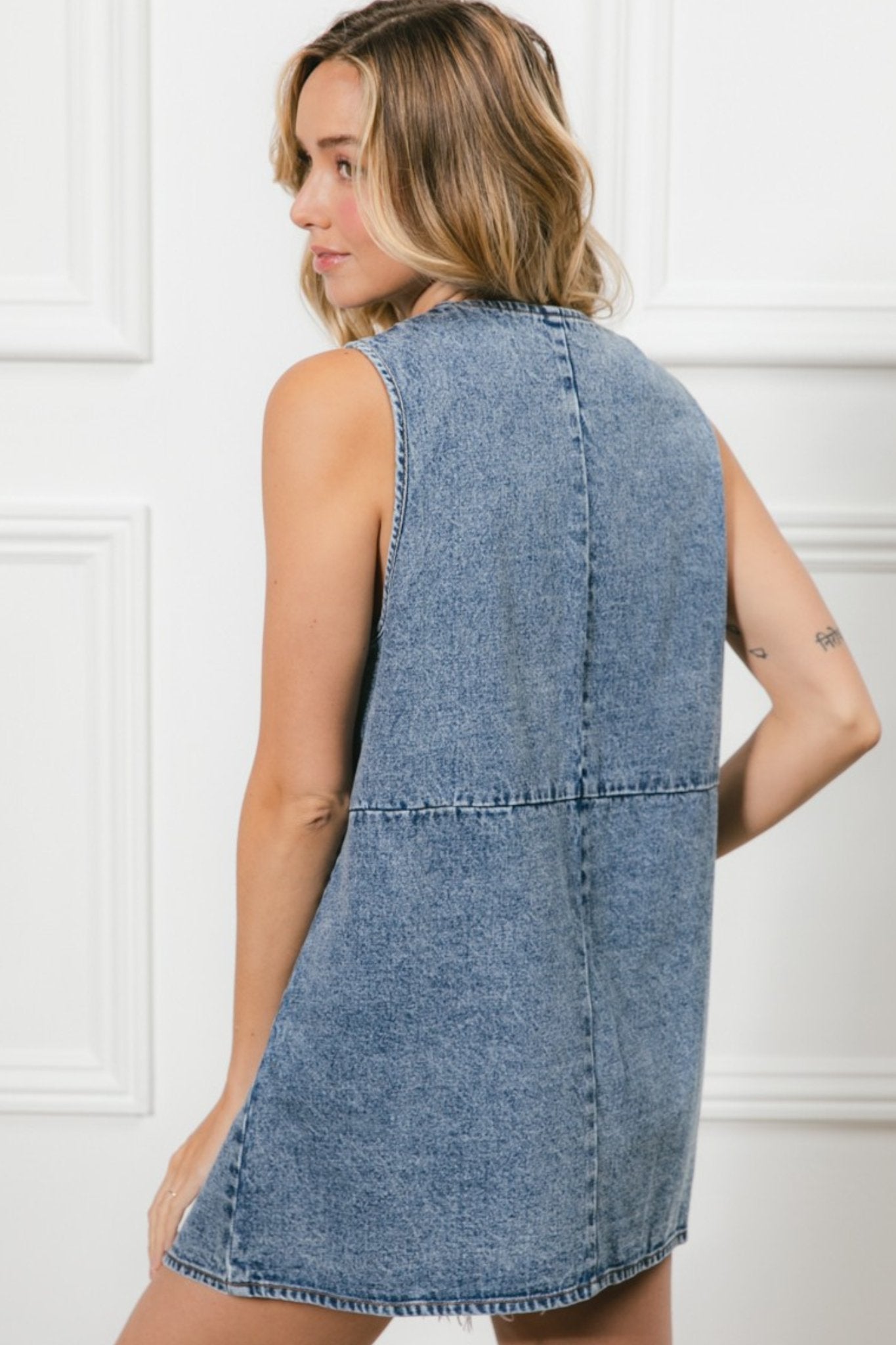 Washed Denim Long Rider Vest - J. Cole ShoesBibiWashed Denim Long Rider Vest