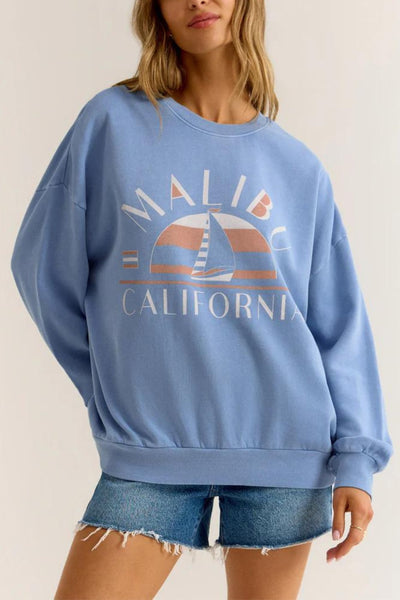 Z Supply: Malibu Sunday Sweatshirt in Surf Blue - J. Cole ShoesZ SUPPLYZ Supply: Malibu Sunday Sweatshirt in Surf Blue