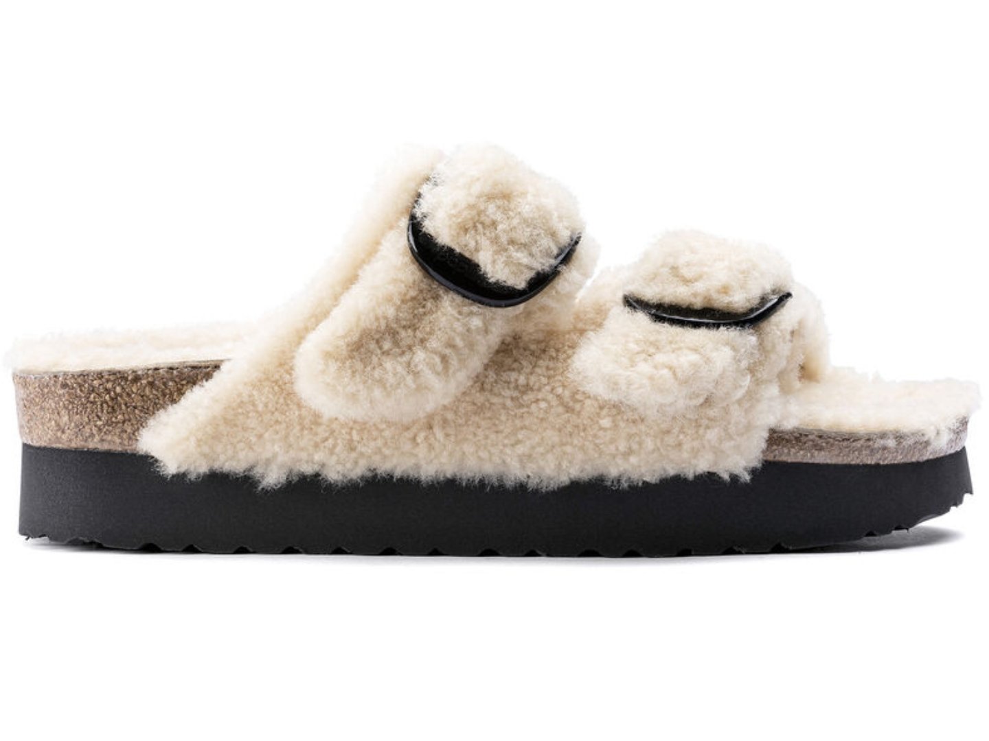 Birkenstock: Arizona Platform Big Buckle in Teddy Eggshell Shearling - J. Cole ShoesBIRKENSTOCKBirkenstock: Arizona Platform Big Buckle Shearling