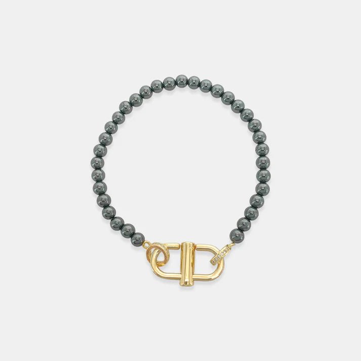 Black Bead Stretch Bracelet w/ Gold Clasp MBR031 - J. Cole ShoesOMG BlingsBlack Bead Stretch Bracelet w/ Gold Clasp MBR031