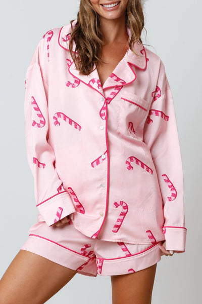 Candy Cane Satin Pajama Shirt - J. Cole ShoesPeach LoveCandy Cane Satin Pajama Shirt