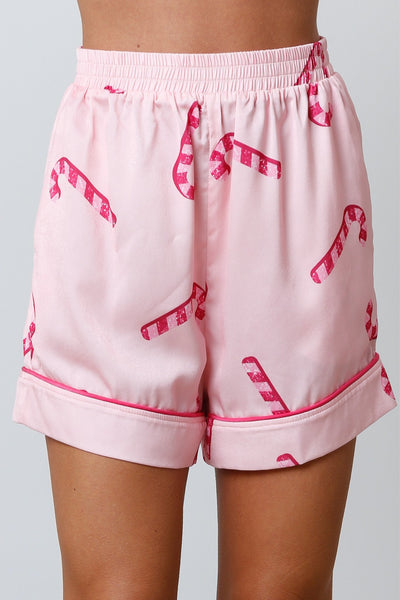 Candy Cane Satin Pajama Shorts - J. Cole ShoesPEACH LOVE CALIFORNIACandy Cane Satin Pajama Shorts