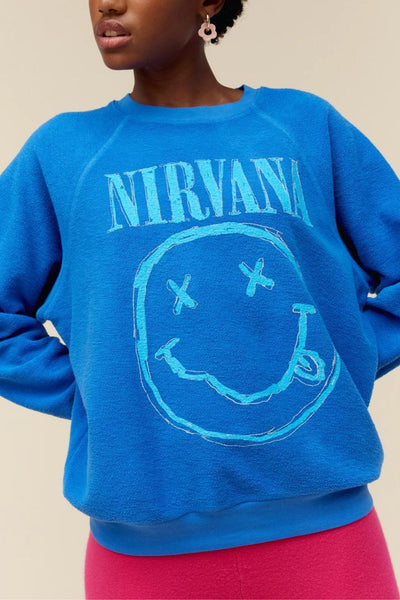 Daydreamer: Nirvana Smiley Reverse Raglan Crew - J. Cole ShoesDAYDREAMERDaydreamer: Nirvana Smiley Reverse Raglan Crew