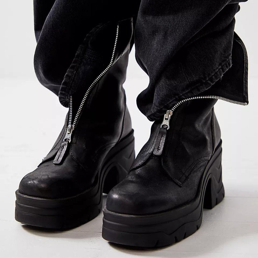 Free People: Myles Zip Front Boot in Black - J. Cole Shoes