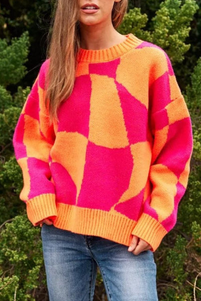 Geo Checker Sweater Pullover - J. Cole ShoesFASHION DISTRICT LAGeo Checker Sweater Pullover