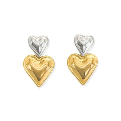 Heart Dangle Silver & Gold Earrings - J. Cole ShoesOMG BlingsHeart Dangle Silver & Gold Earrings
