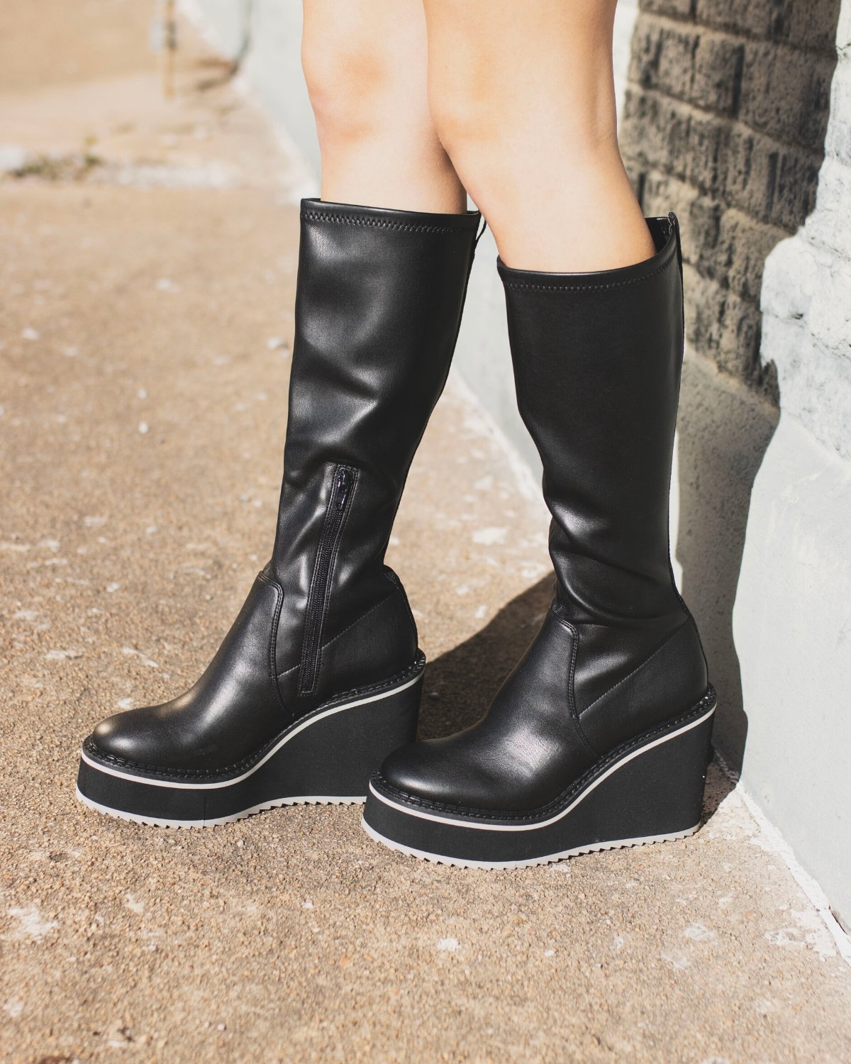 Naked Feet: APEX in BLACK Wedge Knee High Boots - J. Cole ShoesNAKED FEETNaked Feet: APEX in BLACK Wedge Knee High Boots