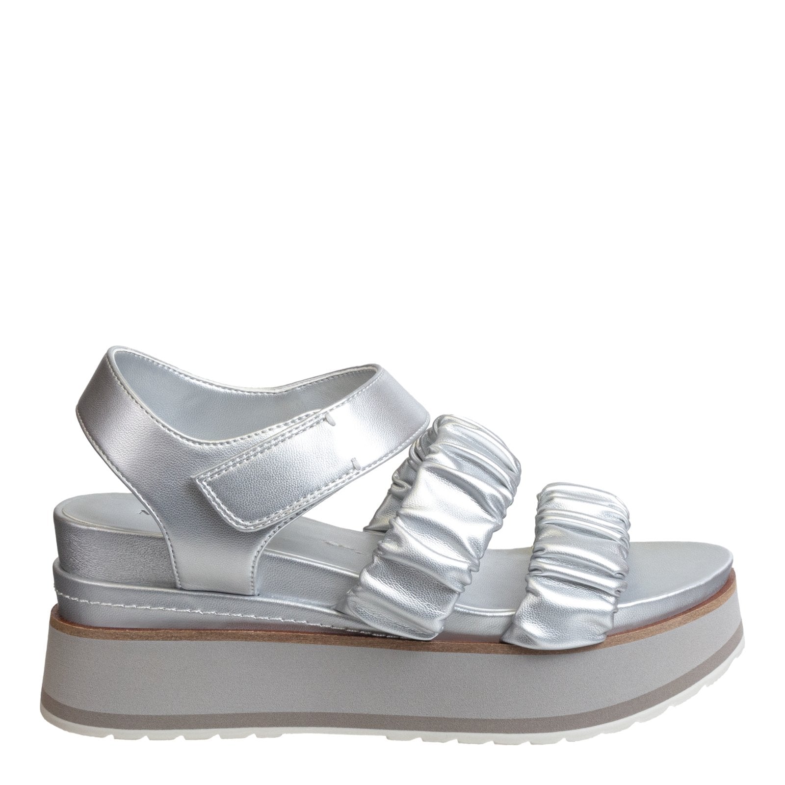 Naked Feet: SENSOR in SILVER Platform Sandals - J. Cole ShoesNAKED FEETNaked Feet: SENSOR in SILVER Platform Sandals