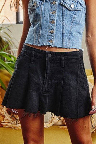 Pleated Denim Mini Skirt in Black - J. Cole ShoesBUCKETLISTPleated Denim Mini Skirt in Black
