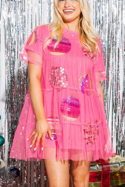 Queen of Sparkles: Neon Pink Mesh Ornament Dress - J. Cole ShoesQueen Of SparklesQueen of Sparkles: Neon Pink Mesh Ornament Dress