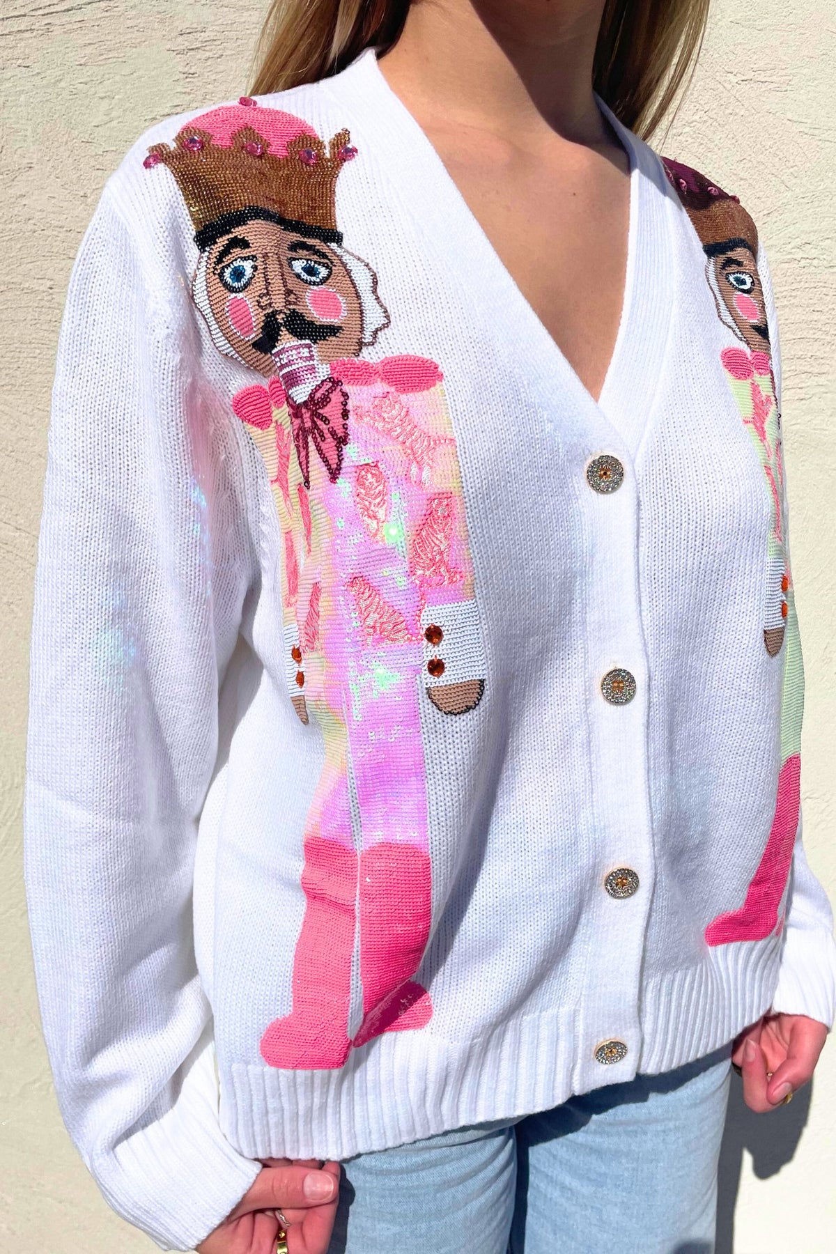 Queen of Sparkles White & Neon Pink Nutcracker Cardigan J. Cole Shoes