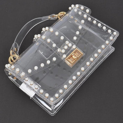 Transparent Clutch w/ Faux Pearl in Clear Gold - J. Cole Shoes3AMTransparent Clutch w/ Faux Pearl in Clear Gold