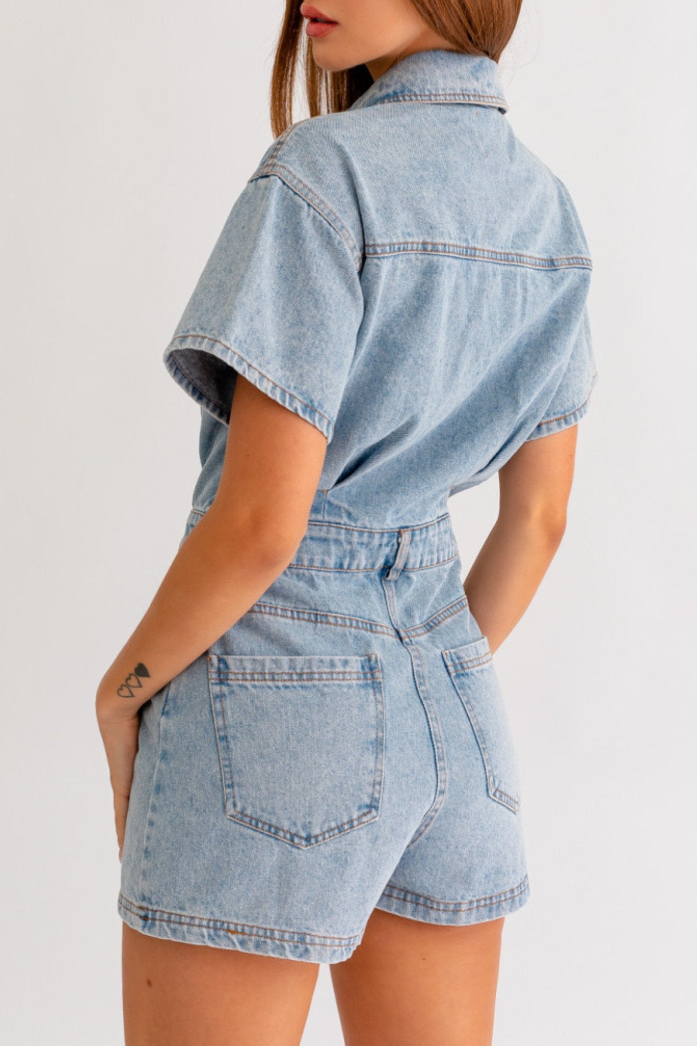 Le Lis: Short sleeve denim romper - J. Cole Shoes